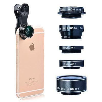 Kit 5 lentes + funda, válido para cualquier smartphone