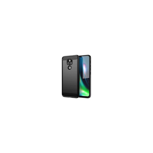 Funda silicona Motorola E7, alta protección e inserciones símil a fibra de carbono