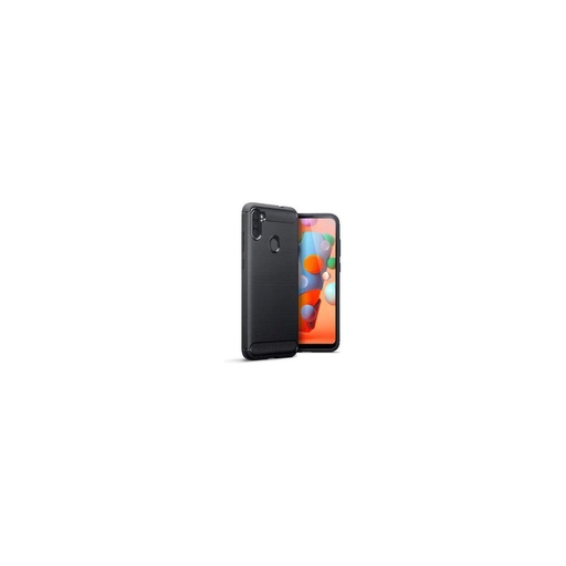 Funda silicona Samsung Galaxy M11 / A11, alta protección e inserciones símil a fibra de carbono