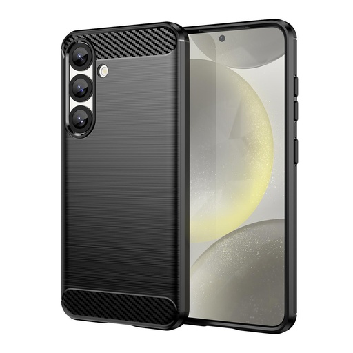 Funda silicona Samsung Galaxy S25, alta protección e inserciones símil a fibra de carbono
