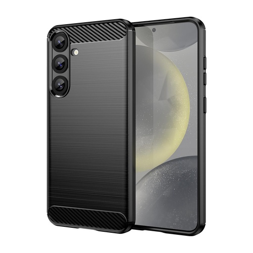 Funda silicona Samsung Galaxy S25 Plus, alta protección e inserciones símil a fibra de carbono